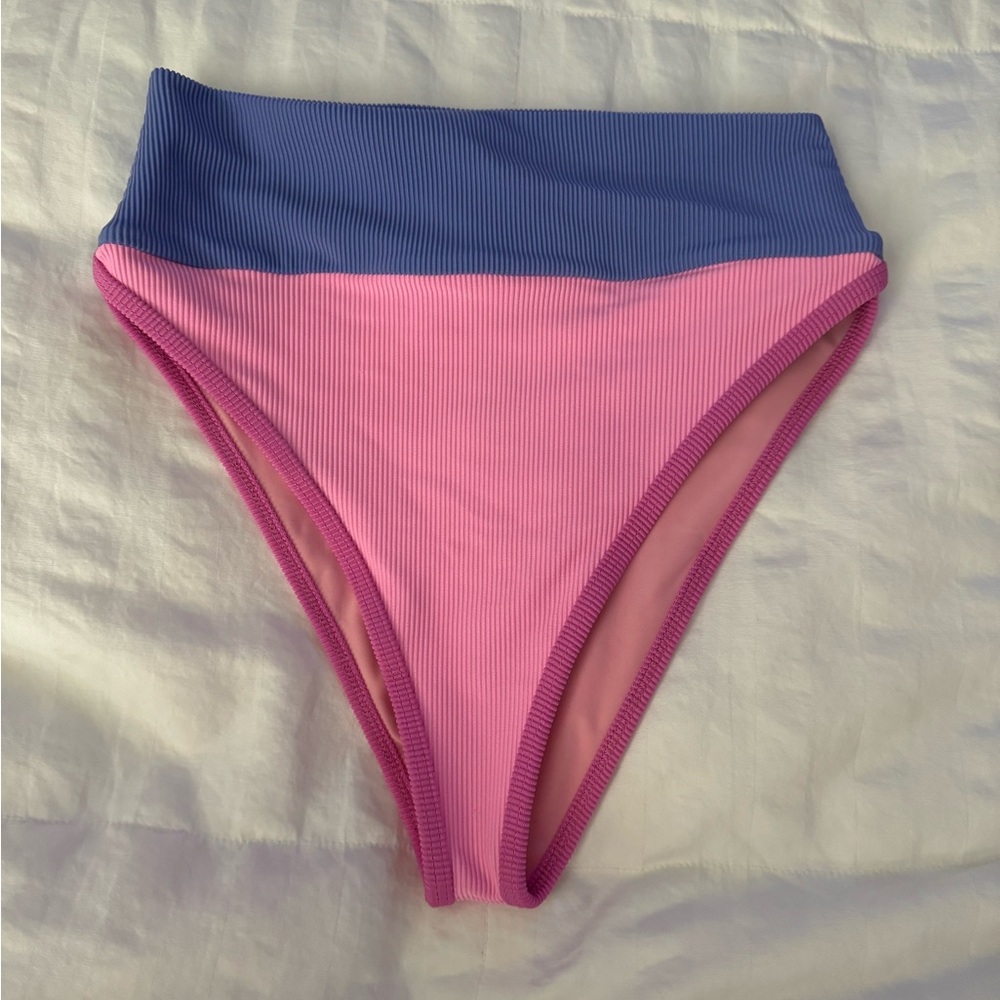 Beach Riot Pink and Blue High-Waisted Bikini Bottom